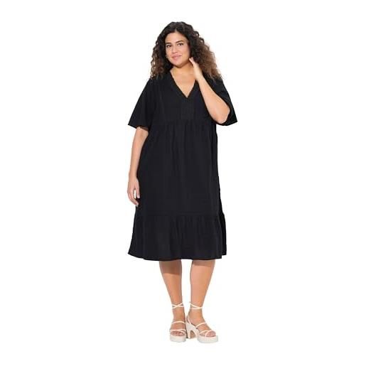 Ulla Popken abito midi dal taglio svasato in seersucker con scollo a v e mezze maniche litchi 54+ 839746530-54+