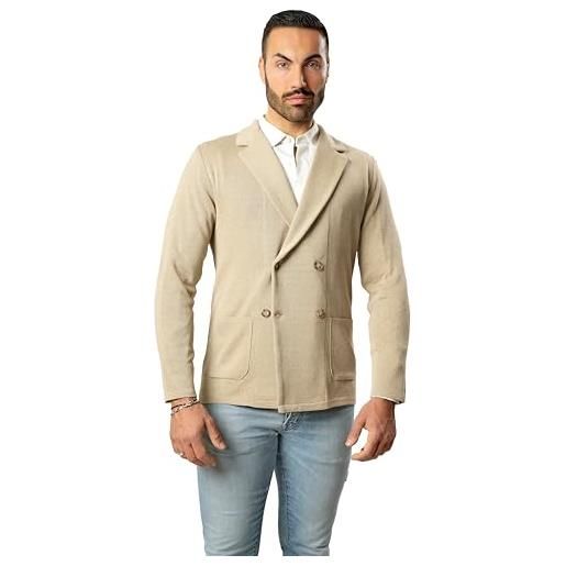 CLASSE77 giacca doppio petto da uomo - punto di cucitura milano - blaazer slim fit in cotone - artigianale, made in italy - casual, classica sportiva (it, testo, m, regular, regular, beige)