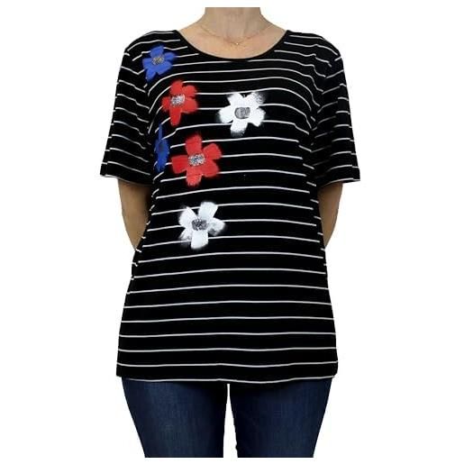 Carla Ferroni t-shirt a fantasia rigata da donna art. 21890 (it, testo, l, regular, regular, nero)