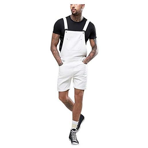 Generisch salopette da lavoro da uomo, corti, pantaloni da lavoro, pantaloni cargo da lavoro, vestibilità normale, con molte tasche, pantaloni traspiranti, in tinta unita, bianco, l
