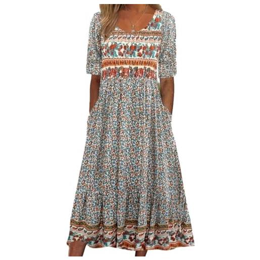ABYOVRT vestito donna estate casuale manica corta floreale loose abiti lunghi maxi abito lungo da donna con tasche, l