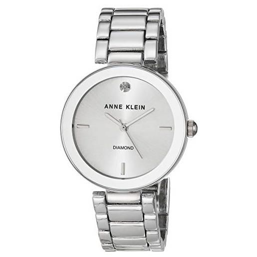 ANNE KLEIN - orologio da polso da donna, con vero diamante sul quadrante, argento