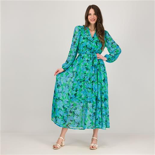 Nina Leonard abito chemisier in chiffon con manica balloon