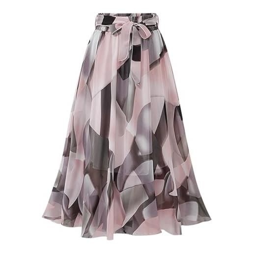 Yanhalo gonna a pieghe da donna in chiffon elastico a vita alta a-line floreale gonna midi floreale, rosa, 40