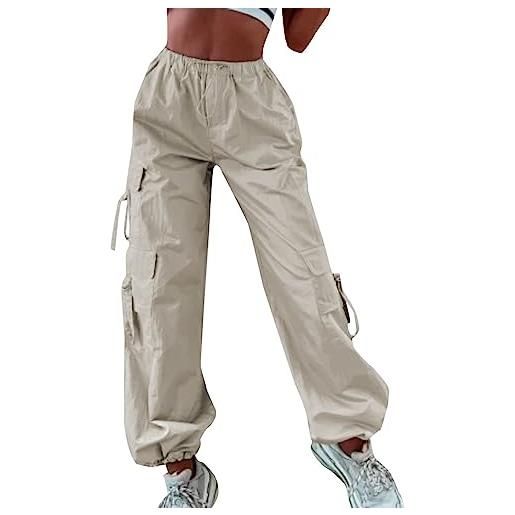 Generisch hip hop pantaloni cargo da donna retrò pantaloni cargo con tasca e coulisse vita bassa gamba diritta pantaloni casual eleganti pantaloni lunghi streetware lunghi b aggy pantaloni cargo, verde, m