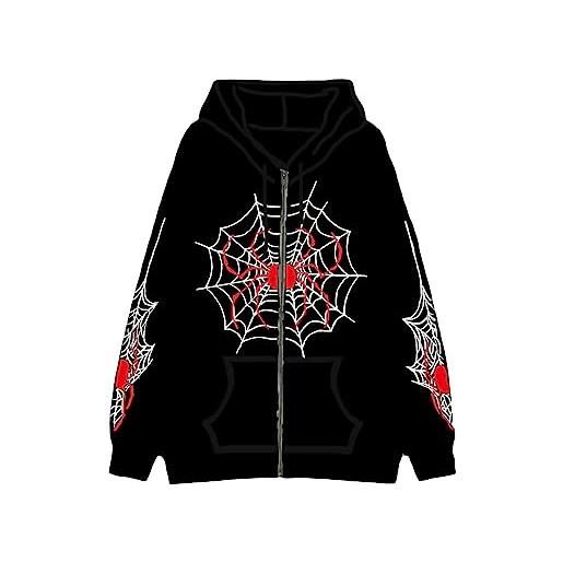 FeMereina felpa unisex y2k con cerniera punk gotica con stampa grafica ragno casual estetica giacca oversize harajuku streetwear, nero , m