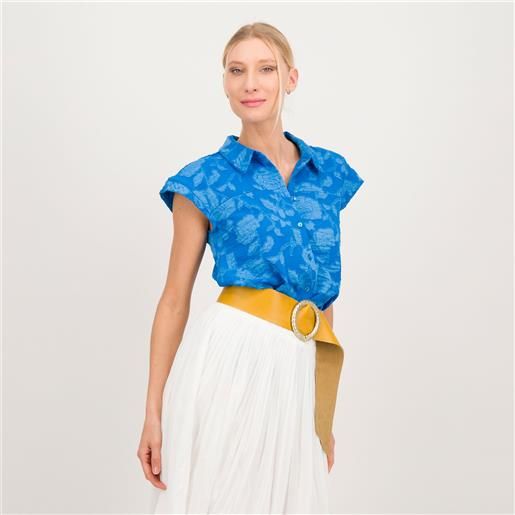 Nina Leonard camicia manica corta in tessuto jacquard con disegno floreale