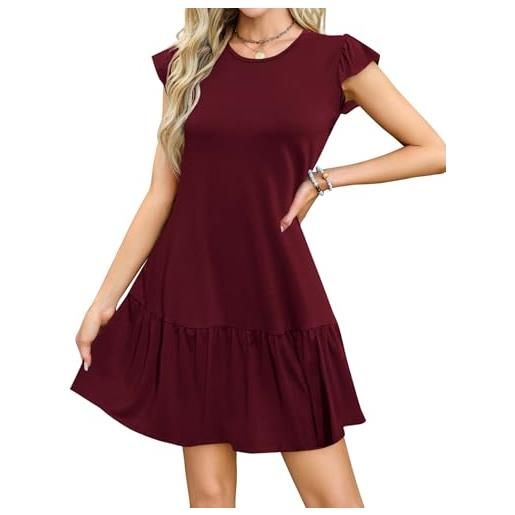 Zeagoo abito estivo da donna, con scollo rotondo, lunghezza al ginocchio, casual, da spiaggia, con volant, maniche corte, taglia s-xxl, blu navy, xl