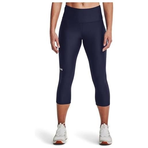 Under Armour heat. Gear - pantaloni capri da donna a vita alta con tasche, (020) carbone light heather / / nero, medium corto