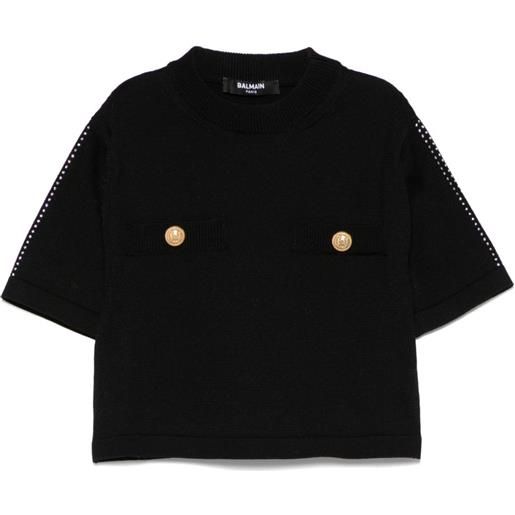 Balmain Kids t-shirt con decorazione di cristalli - nero