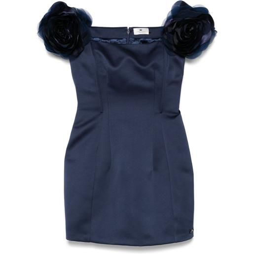 Elisabetta Franchi abito corto in raso duchesse con applicazione floreale - blu