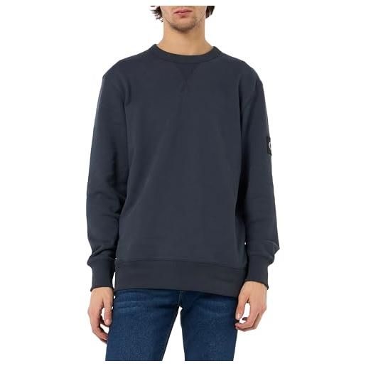 Calvin Klein uomo felpa badge crew neck cotone, turchese (north atlantic), xxs