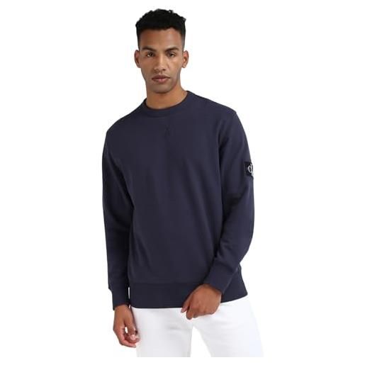 Calvin Klein jeans felpa uomo badge crew neck senza cappuccio, grigio (lunar rock), xs