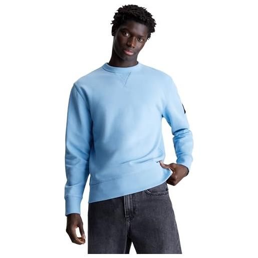 Calvin Klein uomo felpa badge crew neck cotone, blu (india ink), s