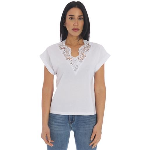 TWINSET t-shirt TWINSET con scollo a punta in pizzo, colore bianco