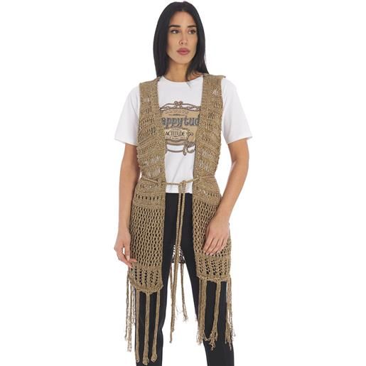 TWINSET gilet in maglia TWINSET con lurex e frange, colore cammello
