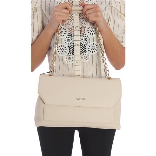 TWINSET borsa a tracolla TWINSET con catena e logo lettering, colore panna