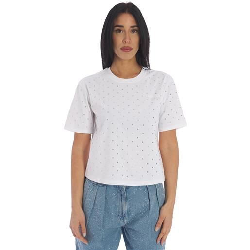 TWINSET ACTITUDE t-shirt TWINSET ACTITUDE boxy fit con strass e logo, colore bianco