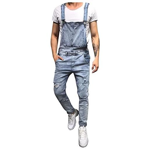 Generisch salopette da uomo in jeans 90 baggy, pantaloni da lavoro da uomo, elasticizzati, skinny fit, pantaloni lunghi in jeans, salopette da lavoro per attività all'aria aperta, pantaloni in jeans, z-blue, s