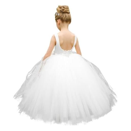 Abito da damigella con tutù e tulle bianco a farfalla, per la festa del primo compleanno del bambino, abito da principessa, abito da concorso per bambine. - Italia