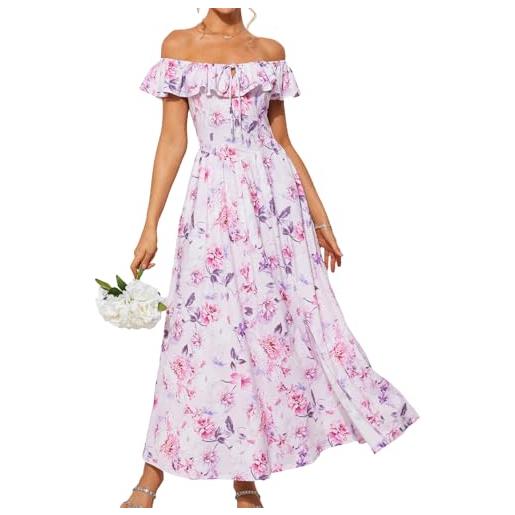 GRACE KARIN vestito estivo da donna con fiori, linea ad a, volant, spalle scoperte, tasche, abito boho per invitati al matrimonio cl0213-03/bianco e verde xxl