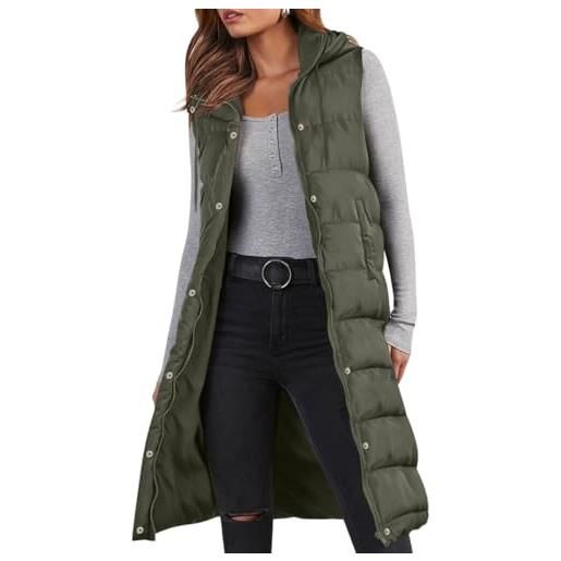 Minetom gilet piumino lungo donna trapuntato gilet con cappuccio giubbotto invernale senza maniche giubbino con zip a grigio scuro 3xl