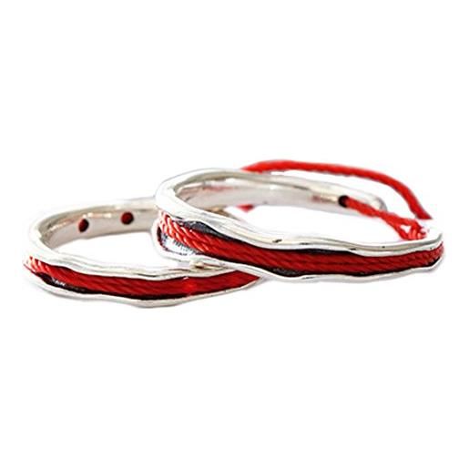 Helen de Lete romantico anello aperto in argento sterling 925 con filo rosso, set di 2 anelli per coppie, argento sterling