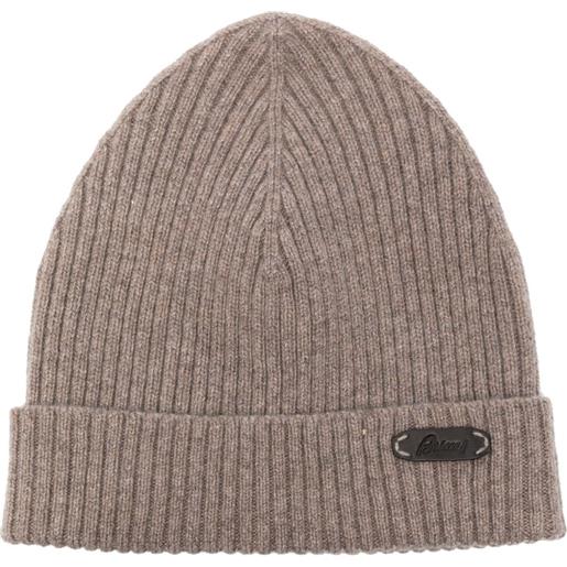 Brioni berretto a coste con applicazione - marrone