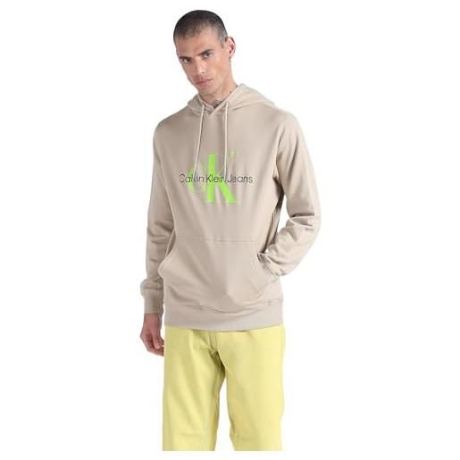 Calvin Klein seasonal monologo regular hoodie j30j320805, felpe con cappuccio, uomo, beige (plaza taupe/acid light), xl
