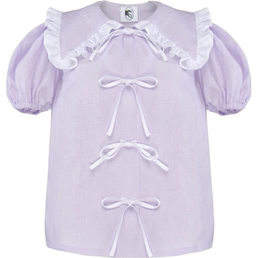 Sleeper top pigiama in lino con maniche a palloncino - viola