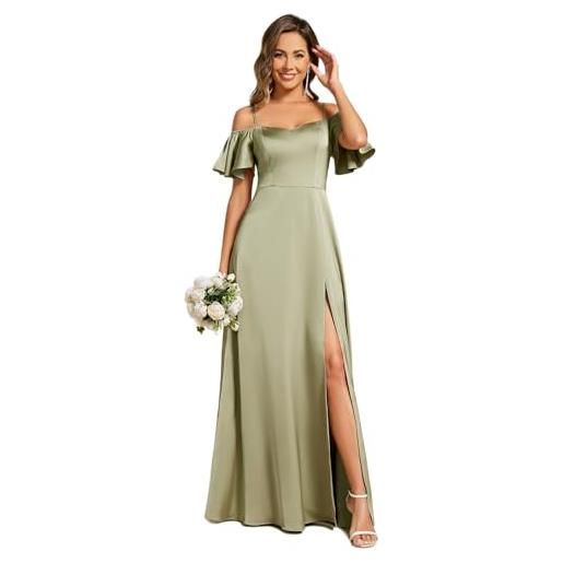 Ever-Pretty abito cerimonia donna elegante lungo raso senza maniche abiti da sera vestito elegante scollo di cuore verde oliva 38