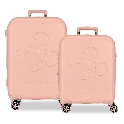Disney topolino good trip set di valigie rosa 55/70 cm rigido 5,65 kg chiusura tsa abs 5,65 kg 136,61 l estensibile bagaglio a mano, rosa, taglia unica, set di valigie