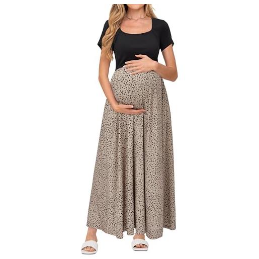OUGES donne estate maxi vestito manica corta vestito lungo casual maternità con tasche
