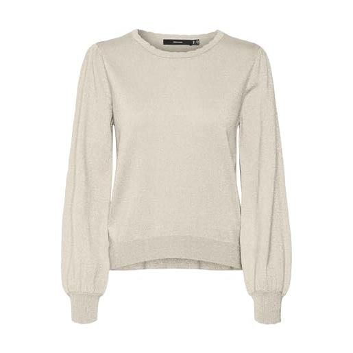 VERO MODA vmhappyshine ls o-nk scallop pull boo maglione lavorato a maglia, betulla/dettaglio: w. Silver lurex, xs donna