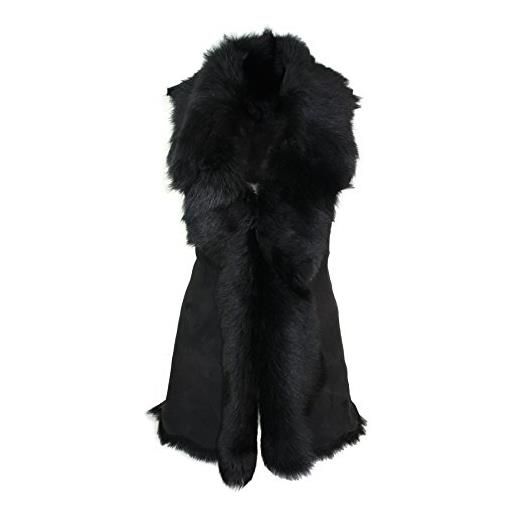 Infinity Leather gilet lungo da donna in vera pelle grigia e pelo di montone shearling toscana nero 2xl
