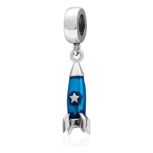 CRISNATA razzo blu charms, fit braccialetto di compleanno pandora, perline in argento sterling 925 a tema spazio, regalo per astronauta/ragazzo/fidanzata