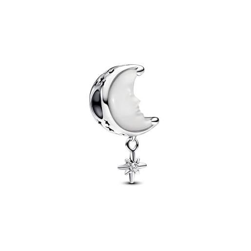 PANDORA moments 793594c01 - charm a forma di luna e stella polare in argento sterling con zirconi, compatibile