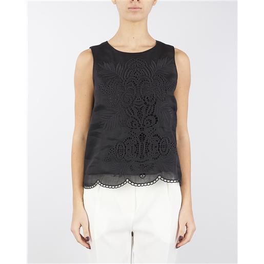 MAX MARA STUDIO top in tela ramiè con ricamo sangallo