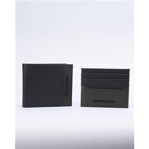 EMPORIO ARMANI gift box con portafoglio e portacarte in pelle con inserti in nylon e logo lettering emporio armani