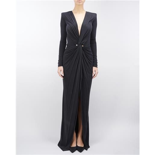 ELISABETTA FRANCHI abito red carpet in jersey cupro con piercing