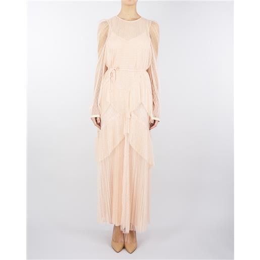 TWIN SET abito lungo in tulle plissé con balze