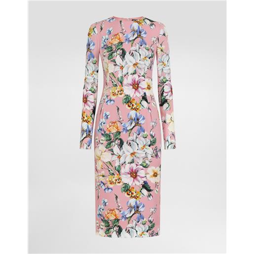 Dolce & Gabbana abito longuette a tubino in charmeuse stampa fiori