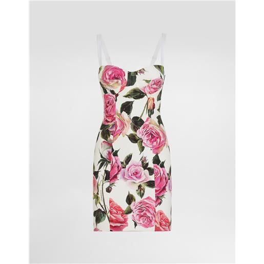 Dolce & Gabbana abito bustier in cotone jacquard stampa rose