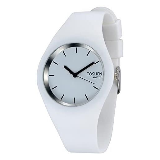 TONSHEN semplice fashion analogico quarzo orologio donna e ragazza 12 colori gomma sport orologi da polso casual elegante orologi (bianco)
