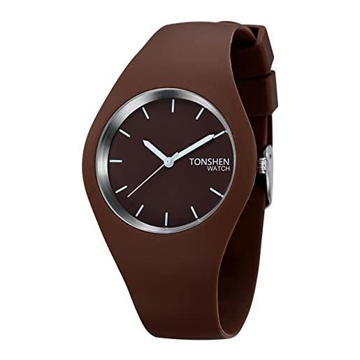 TONSHEN semplice fashion analogico quarzo orologio donna e ragazza 12 colori gomma sport orologi da polso casual elegante orologi (marrone)
