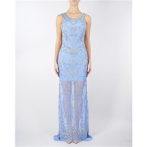 PERLAROSSA abito lungo in tulle con ricamo pietre