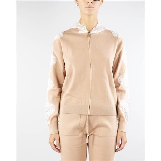 NO SECRETS maglia con zip e cappuccio e inserti in pizzo no secrets