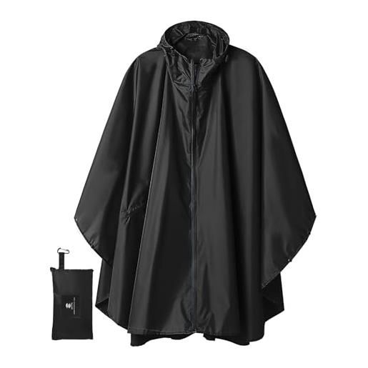 SaphiRose poncho pioggia impermeabile per adulti multiuso mantella antipioggia con cappuccio nero