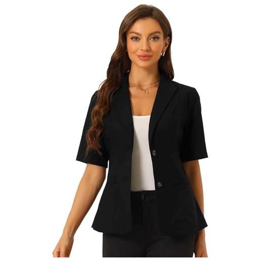 Allegra K donna blazer in lino di cotone per giacca blazer con risvolto dentellato a maniche corte da ufficio bianca xs