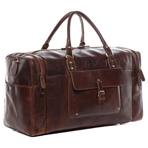 SID & VAIN borsa viaggio tracolla vera pelle vintage yale grande i duffle bag weekend uomo i borsone bagaglio a mano sportivo marrone fatto a mano